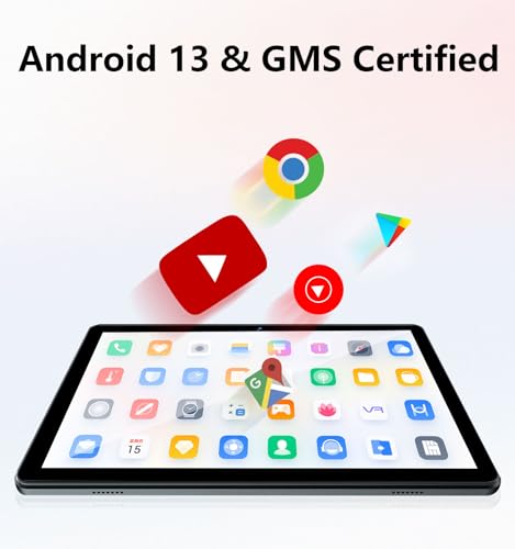 10.1-Inch Android Pill - Android 13, 6GB RAM, 64GB Storage (Expandable to 1TB), 1280x800 IPS HD Touchscreen, 6000mAh Battery, Bluetooth, Twin Cameras, GMS, WiFi (Black)