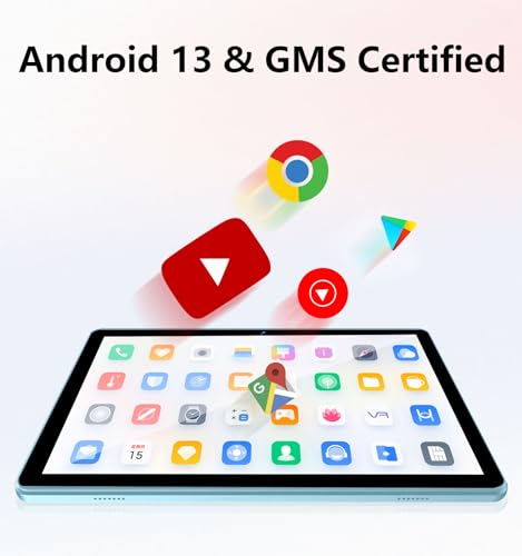 10.1-Inch Android Pill with Android 13, 6GB RAM, 64GB Storage (Expandable to 1TB), 1280x800 IPS HD Touchscreen, 6000mAh Battery, Bluetooth, Twin Cameras, GMS, WiFi (Blue)