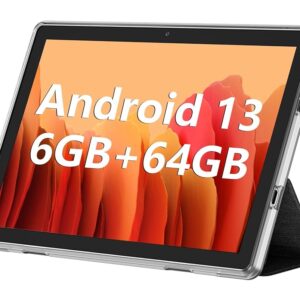 10.1-Inch Android Pill – Android 13, 6GB RAM, 64GB Storage (Expandable to 1TB), 1280×800 IPS HD Touchscreen, 6000mAh Battery, Bluetooth, Twin Cameras, GMS, WiFi (Black)