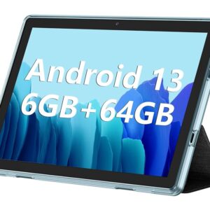 10.1-Inch Android Pill with Android 13, 6GB RAM, 64GB Storage (Expandable to 1TB), 1280×800 IPS HD Touchscreen, 6000mAh Battery, Bluetooth, Twin Cameras, GMS, WiFi (Blue)