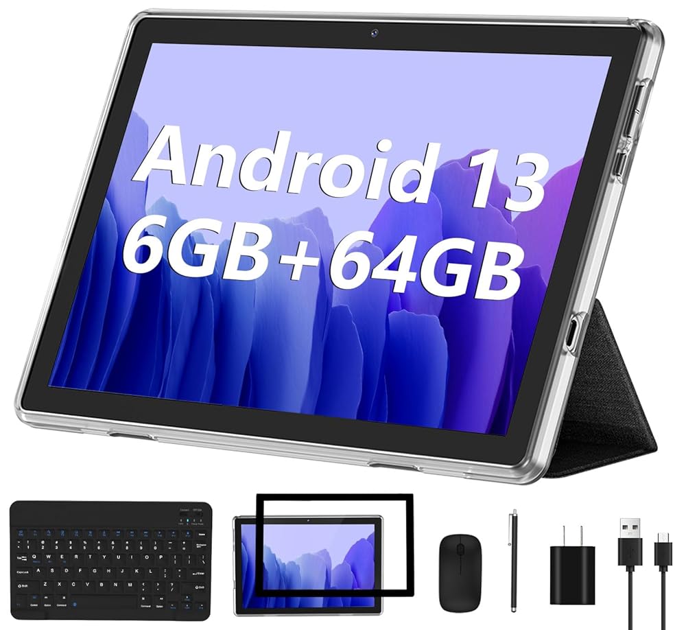 2023 Android 13 Pill – 10-Inch, 6GB RAM, 64GB Storage, Expandable As much as 1TB, Quad-Core, 2-in-1 with Keyboard and Mouse, WiFi 6, Bluetooth, GMS Licensed, IPS Contact Display