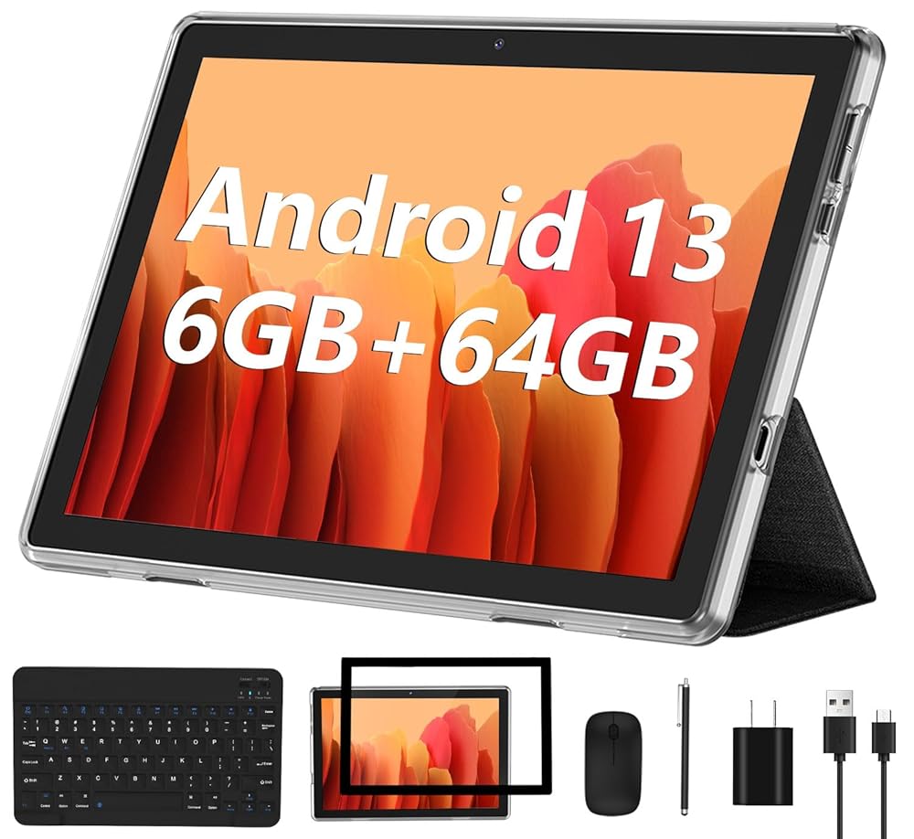 2023 Android 13 Pill – New 10-Inch Machine with 6GB RAM, 64GB Storage, Expandable As much as 1TB, Quad-Core Processor, 2-in-1 with Keyboard and Mouse, WiFi 6, Bluetooth, GMS…