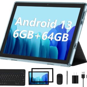 2023 New Android 13 Pill – 10-Inch Machine with 6GB RAM, 64GB Storage, Expandable As much as 1TB, Quad-Core Processor, 2-in-1 with Keyboard and Mouse, WiFi 6, Bluetooth, GMS…