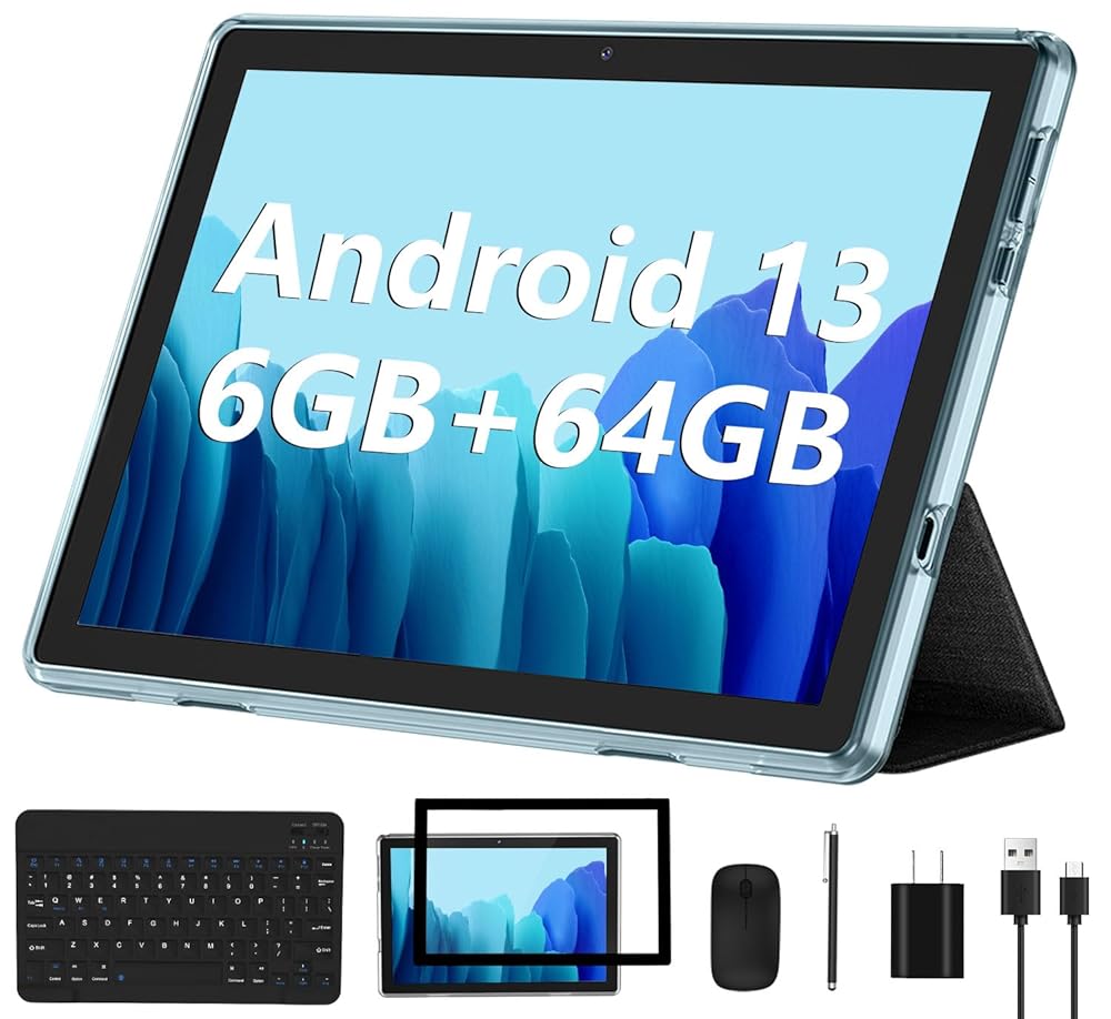 2023 New Android 13 Pill – 10-Inch Machine with 6GB RAM, 64GB Storage, Expandable As much as 1TB, Quad-Core Processor, 2-in-1 with Keyboard and Mouse, WiFi 6, Bluetooth, GMS…